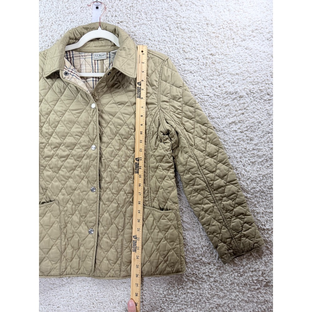 L.L. Bean Quilted Barn Jacket Women Small Tan Good Plaid Lined Snap Front 0GCX8 - Picture 6 of 12